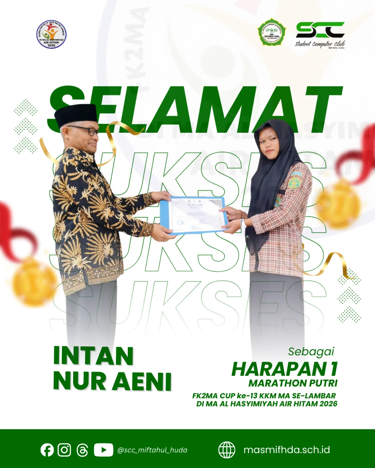 Intan Nur Aeni Harumkan Nama MA Miftahul Huda di Marathon Putri FK2MA Cup ke 13 KKM MA se Lambar 2026