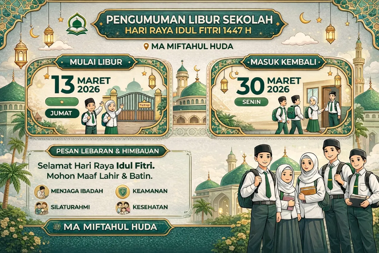 MA Miftahul Huda Umumkan Libur Panjang Hari Raya Idul Fitri 1447 H, Simak Jadwal Lengkapnya!