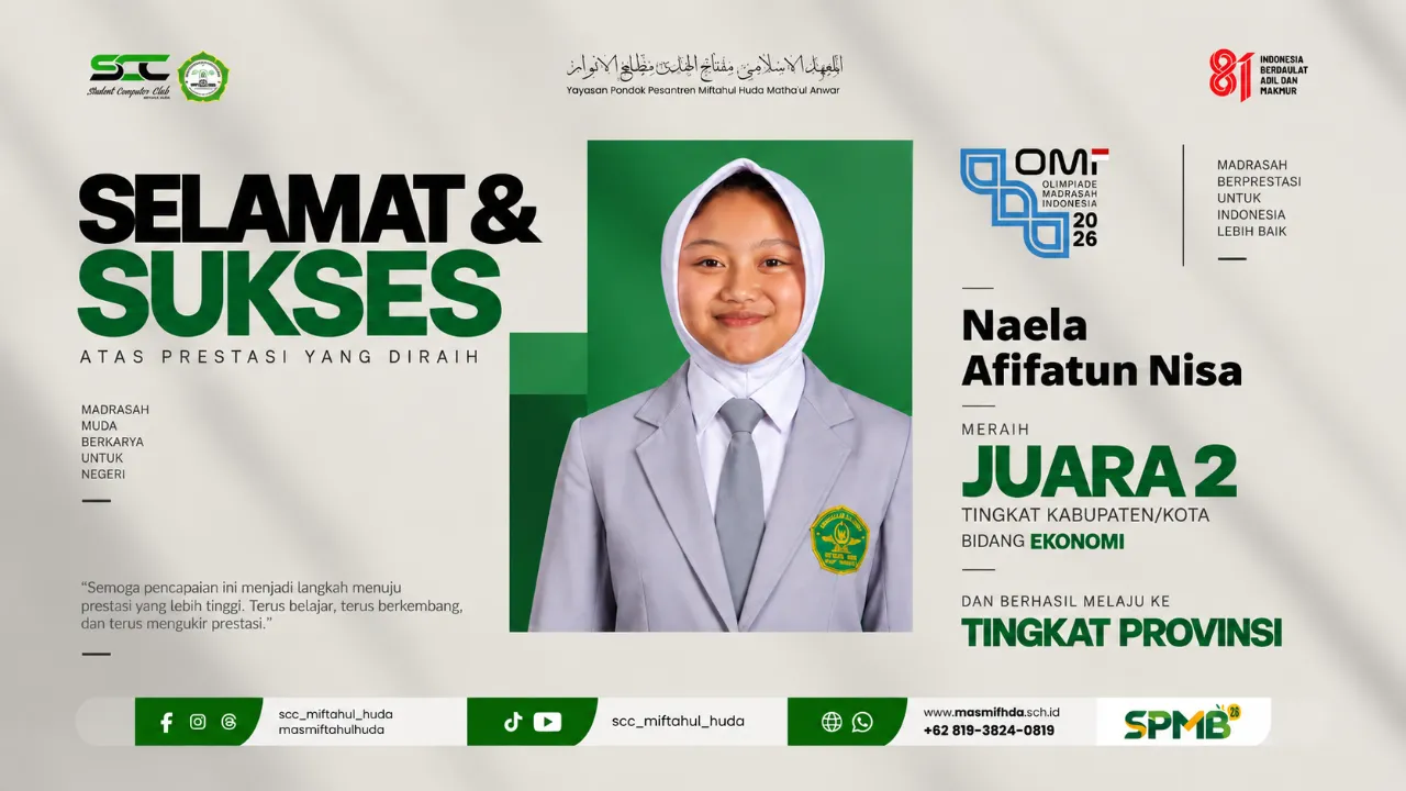 Naela Afifatun Nisa Harumkan Nama MA Miftahul Huda Tambak Jaya di OMI 2026 Lampung Barat